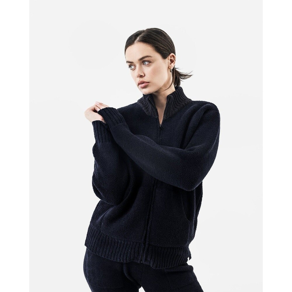 Sunday Citizen Snug Lite Zip Up Sweater Mock Neck Coal Black NWT Small Cozy